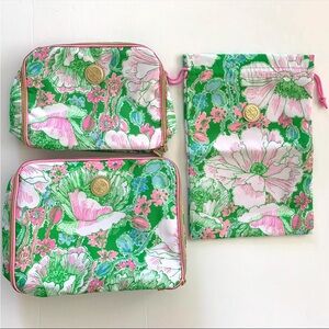 Lilly pulitzer 3 piece travel packing cube set obrand new green poppy